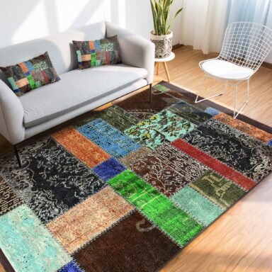 Kahverengi Zeminde Patchwork Motifli Etnik Desenli Vintage Eskitme Motifli Koridor & Antre Dış Mekan & Outdoor Dijital Baskılı Makinede Yıkanabilir Kaymaz Taban Saçaklı Halı