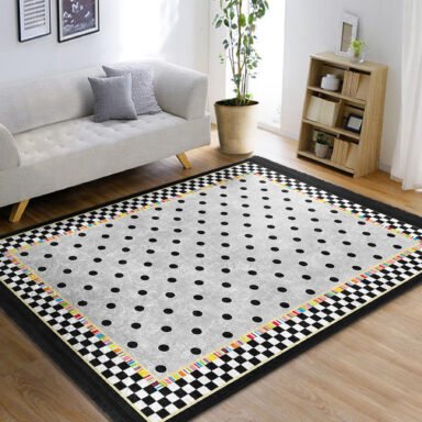 Gri Zeminde Puanlı Motifli Çerçeveli Desenli Geometrik Vintage Koridor & Antre Mutfak Dijital Baskılı Makinede Yıkanabilir Kaymaz Taban Saçaklı Halı