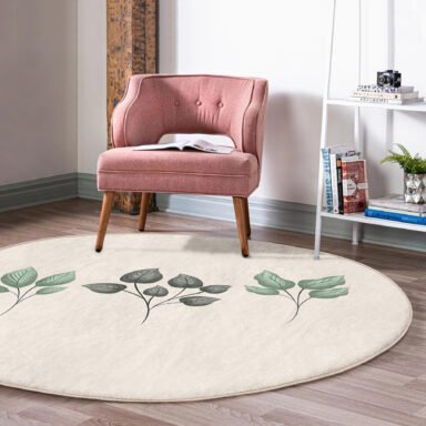 Krem Zeminli Çiçek Tasarımlı Dijital Baskılı Renkli Mutfak Yıkanabilir Kaymaz Tabanlı Yuvarlak Halı