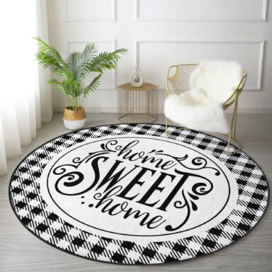 Siyah Beyaz Ekoseli Home Sweet Modern Banyo Yıkanabilir Kaymaz Tabanlı Yuvarlak Halı