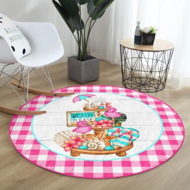 Pembe Ekose Özel Tasarım Dijital Baskılı Modern Outdoor Yıkanabilir Kaymaz Tabanlı Yuvarlak Halı