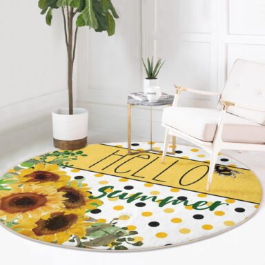 Dijital Baskılı Hello Summer Özel Tasarım Gold Outdoor Yıkanabilir Kaymaz Taban Yuvarlak Kadife Halı