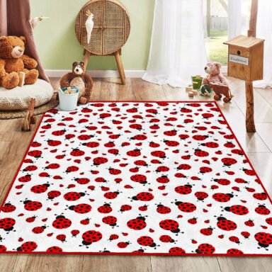 Kırmızı ve Siyah Lepistes Desenli Çocuk Halısı - Yıkanabilir Kaymaz Tabanlı Dikdörtgen Halı