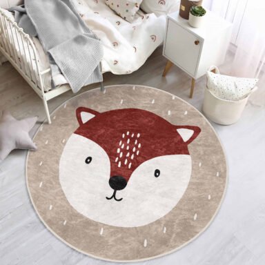 Sevimli Kedi Desenli Yıkanabilir Kaymaz Taban Yuvarlak Çocuk Odası Halısı | 3D Dijital Baskı