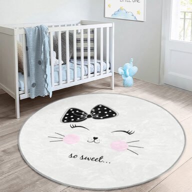 So Sweet Motifli Çizimi Çocuk & Genç Odası Makinede Yıkanabilir Kaymaz Tabanlı Yuvarlak Kadife Halı