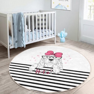 Zebra Desenli Çocuk & Genç Odası Makinede Yıkanabilir Kaymaz Tabanlı Yuvarlak Kadife Halı