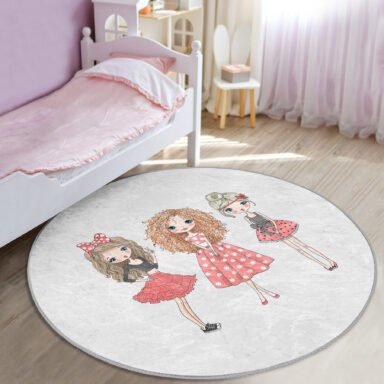 Best Friends Çocuk & Genç Odası Makinede Yıkanabilir Kaymaz Tabanlı Yuvarlak Kadife Halı