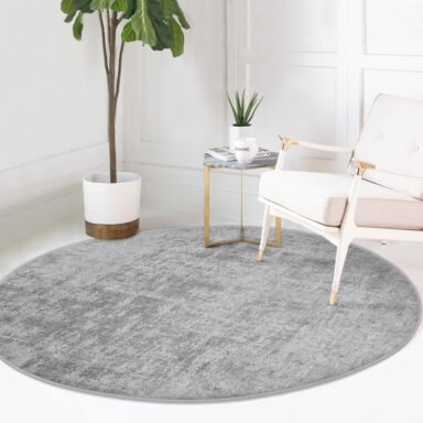 Gri İçi Doku Desenli Yuvarlak Salon Halısı - Modern ve Şık Makinede Yıkanabilir Kaymaz Taban Halı