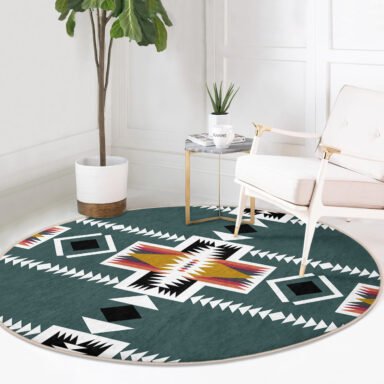 Desenli Geometrik Yuvarlak Salon Halısı - Modern ve Şık Tasarım - Kaymaz Tabanlı Yıkanabilir Halı