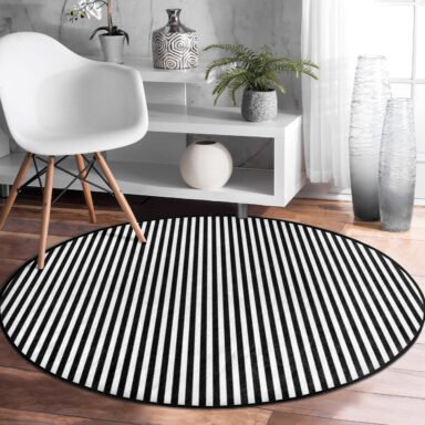 Çizgili Desenli Modern Yuvarlak Salon Halısı | Yıkanabilir Kaymaz Taban Halı