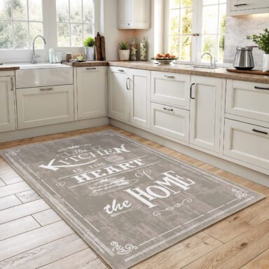 Mutfak İçin Kalp Motifli Kaymaz Tabanlı Modern Dijital Baskılı Yıkanabilir Halı