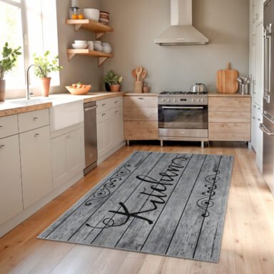 Ahşap Görünümlü Şık Mutfak Halısı - Kaymaz Tabanlı Yıkanabilir Dikdörtgen Halı