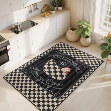 Siyah - Beyaz Kare Desenli Yıkanabilir Kaymaz Taban Mutfak Halısı - Şık ve Kullanışlı