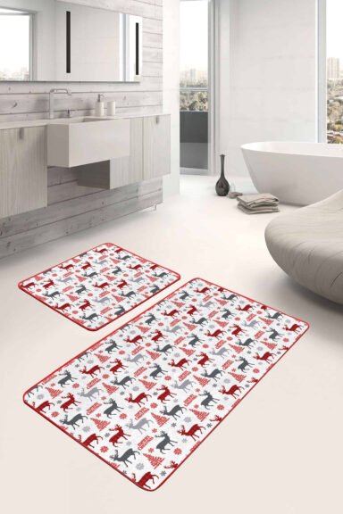 Mery Christmas Tasarımlı 2'li Kaymaz Tabanlı Banyo Paspas Takımı