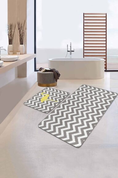 Motifli Dijital Baskılı Flamingo 2'li Kaymaz Tabanlı Banyo Paspas Takımı
