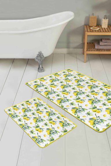 Limon Salkımları Dijital Baskılı 2'li Kaymaz Tabanlı Banyo Paspas Takımı