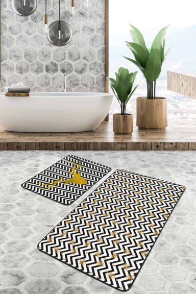 Gold Kar Tanesi Geyik Detaylı 2'li Kaymaz Tabanlı Banyo Paspas Takımı