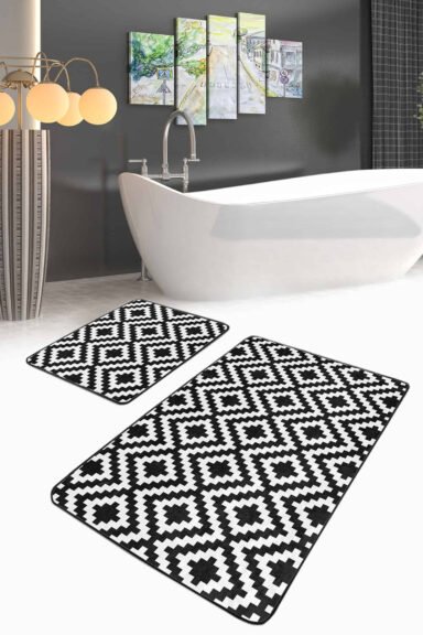 Mozaik Desenli Dijital Baskılı 2'li Kaymaz Tabanlı Banyo Paspas Takımı