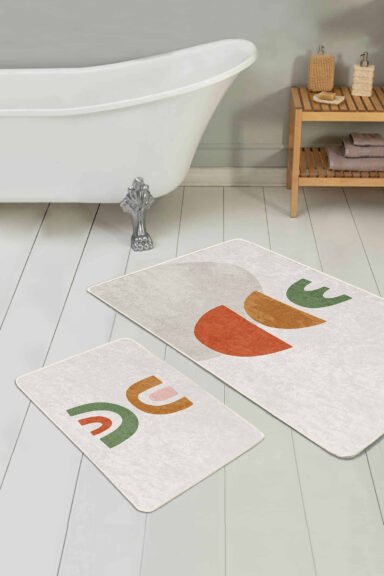 Onedraw Motifli Dijital Baskılı 2'li Kaymaz Tabanlı Banyo Paspas Takımı