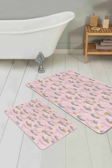 Çam Yaprakları Özel Tasarım 2'li Kaymaz Tabanlı Banyo Paspas Takımı
