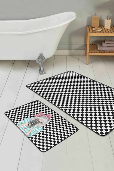Fotoğraf Çeken Kız Motifli 2'li Kaymaz Tabanlı Banyo Paspas Takımı