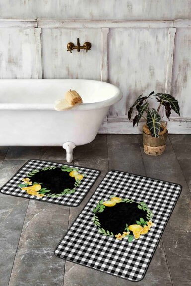 Motifli Limon Tasarımlı 2'li Banyo Paspas Takımı & Klozet Paspas Seti