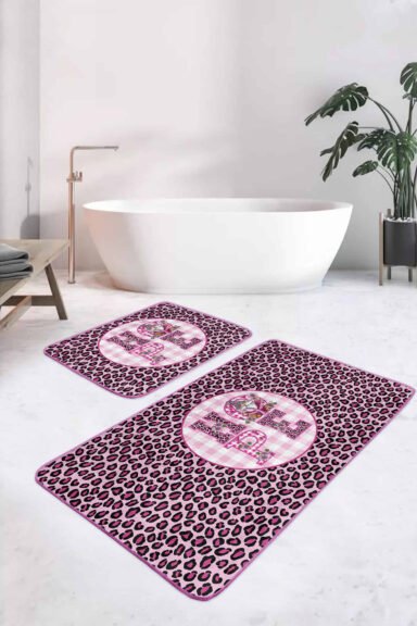 Pembe Zebra Motifli Hope Temalı 2'li Banyo Paspas Takımı & Paspas Seti