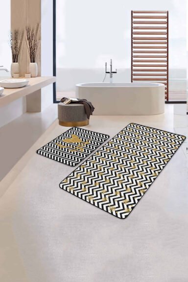 Zigzag Gold Detaylı Love Temalı 2'li Kaymaz Tabanlı Banyo Paspas Takımı