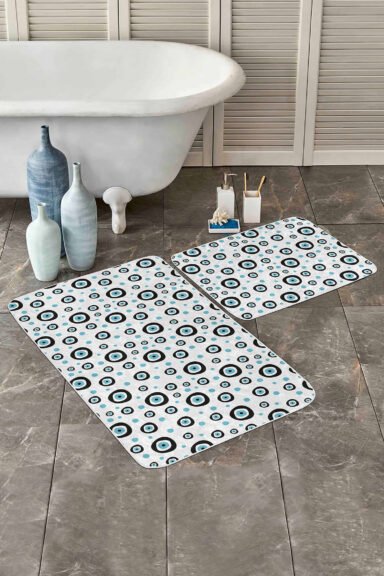 Nazar Boncuklı Dijital Baskılı 2'li Kaymaz Tabanlı Banyo Paspas Takımı