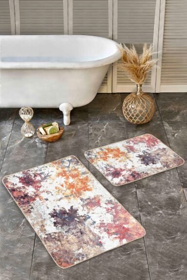 Soyut Renk Sıçramalı Desenli Modern 2’li Banyo Paspas Takımı