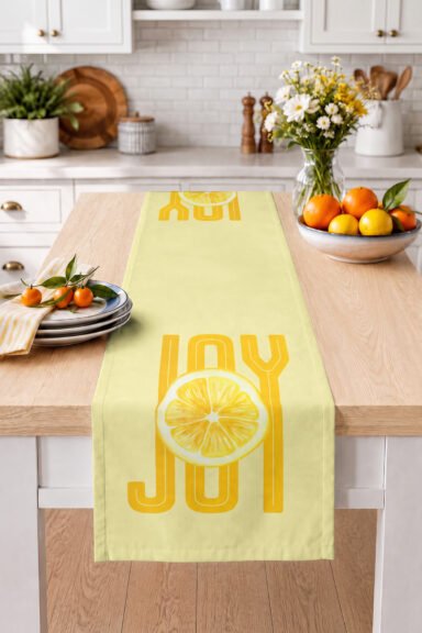 Limon Figürlü JUICY Yazılı Meyve Temalı Dekoratif Mutfak ve Yemek Masası Dekoru Dijital Baskılı Runn