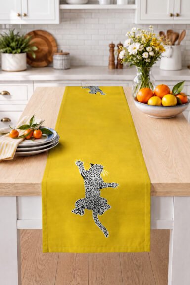 Leopar Figürlü Hayvan Desenli Dekoratif Masa Dekoru İçin Mutfak ve Yemek Alanlarına Uygun Dijital Ba