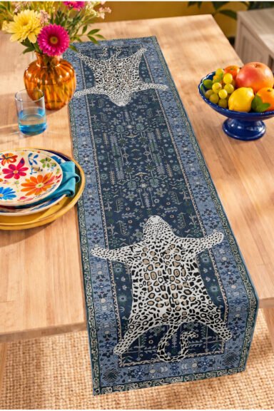 Leopar Figürlü Etnik Desenli Mutfak Sofrası Dekoratif Masa Dekoru Dijital Baskılı Runner 40x140cm