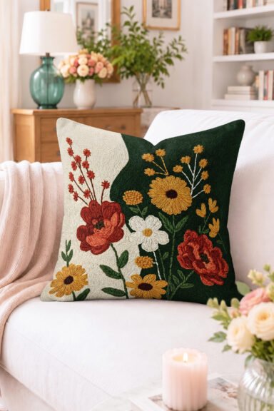 Çiçek Motifli Kırlent Kılıfı - Renkli ve Vintage Dekoratif Yastık Kılıfı
