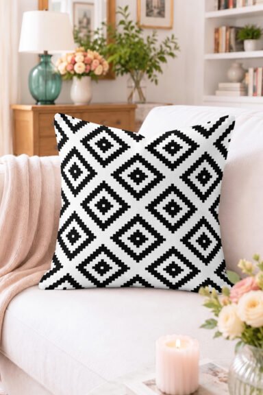 Siyah Beyaz Geometrik Desenli Kırlent Kılıfı - Modern Dekoratif Yastık Kılıfı