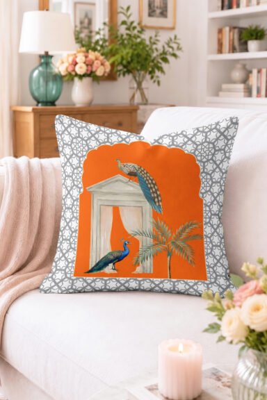Tüy Desenli Kırlent Kılıfı - Tropikal ve Retro Dekoratif Yastık Kılıfı