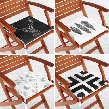 4'lü Siyah Beyaz Renkli Fermuarlı Sandalye Minderi Seti