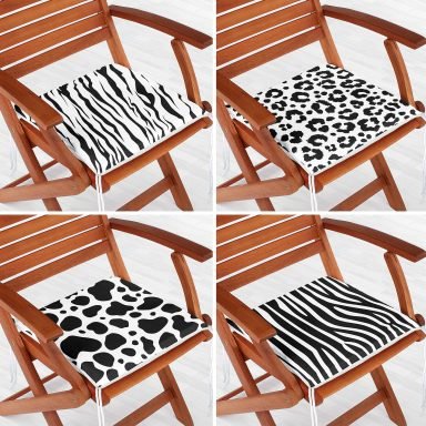 4'lü Beyaz Zemin Üzerinde Zebra Desenli Modern Fermuarlı Sandalye Minderi Seti