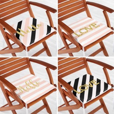 4'lü Beyaz Zemin Üzerinde Gold Detaylı Geometrik Desenli Modern Fermuarlı Sandalye Minderi Seti