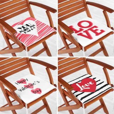 4'lü Sevgililer Günü Konseptli Özel Tasarım Modern Kombin Fermuarlı Sandalye Minderi Seti