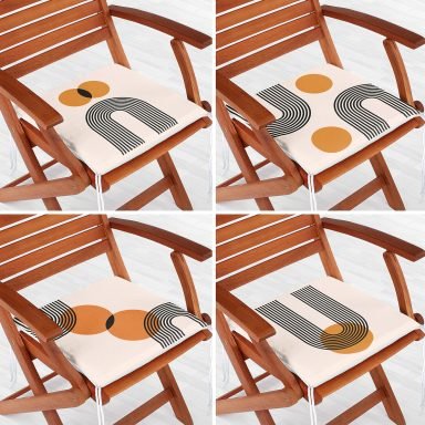 4'lü Geometrik Çizimli Soyut Tasarımlı Dijital Baskılı Modern Fermuarlı Sandalye Minderi Seti
