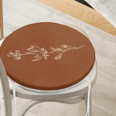 Kahve Zemin Minimalist Çizimli Dijital Baskılı Modern Yuvarlak Fermuarlı Sandalye Minderi