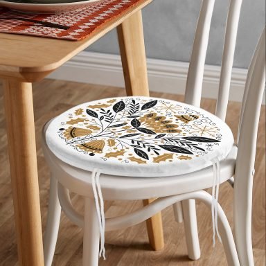 Merry Christmas Temalı Dijital Baskılı Modern Yuvarlak Fermuarlı Sandalye Minderi