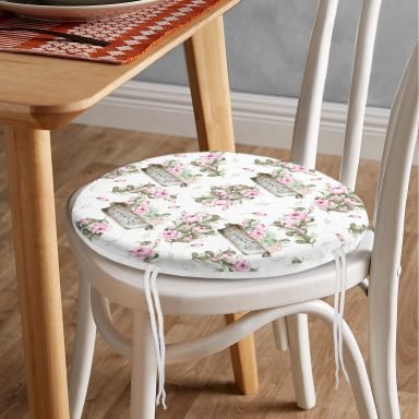 Flower & Çiçek Demetleri Özel Tasarım Dijital Baskılı Modern Yuvarlak Fermuarlı Sandalye Minderi