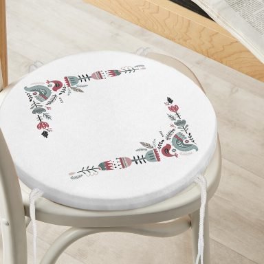 Özel Tasarım Kuş & Çiçek Motifli Dijital Baskılı Modern Yuvarlak Fermuarlı Sandalye Minderi