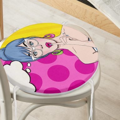 Pop Art Dijital Baskılı Yuvarlak Fermuarlı Sandalye Minderi