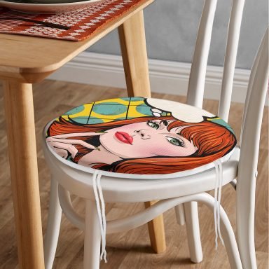 Pop Art Resimli Dijital Baskılı Yuvarlak Fermuarlı Sandalye Minderi