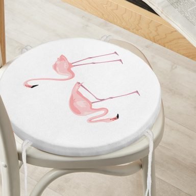 Pembe Flamingo Desenli Dijital Baskılı Yuvarlak Fermuarlı Sandalye Minderi
