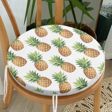 Ananas Desenli Dijital Baskı Yuvarlak Fermuarlı Sandalye Minderi