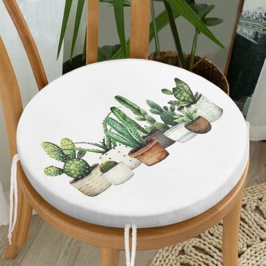 Beatiful Cactus Dijital Baskılı Yuvarlak Fermuarlı Sandalye Minderi